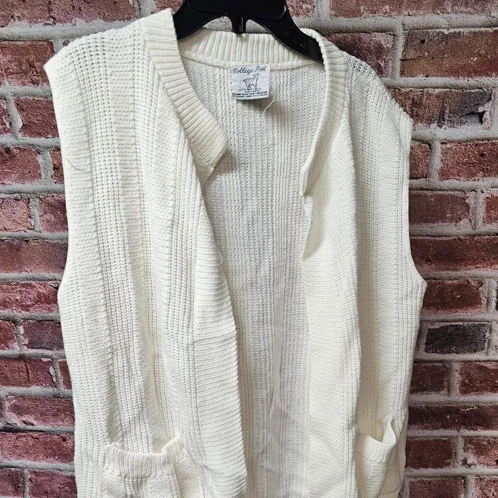 Women's COLLEGE‎ POINT Acrylic Open Cardigan Sweater Large VINTAGE